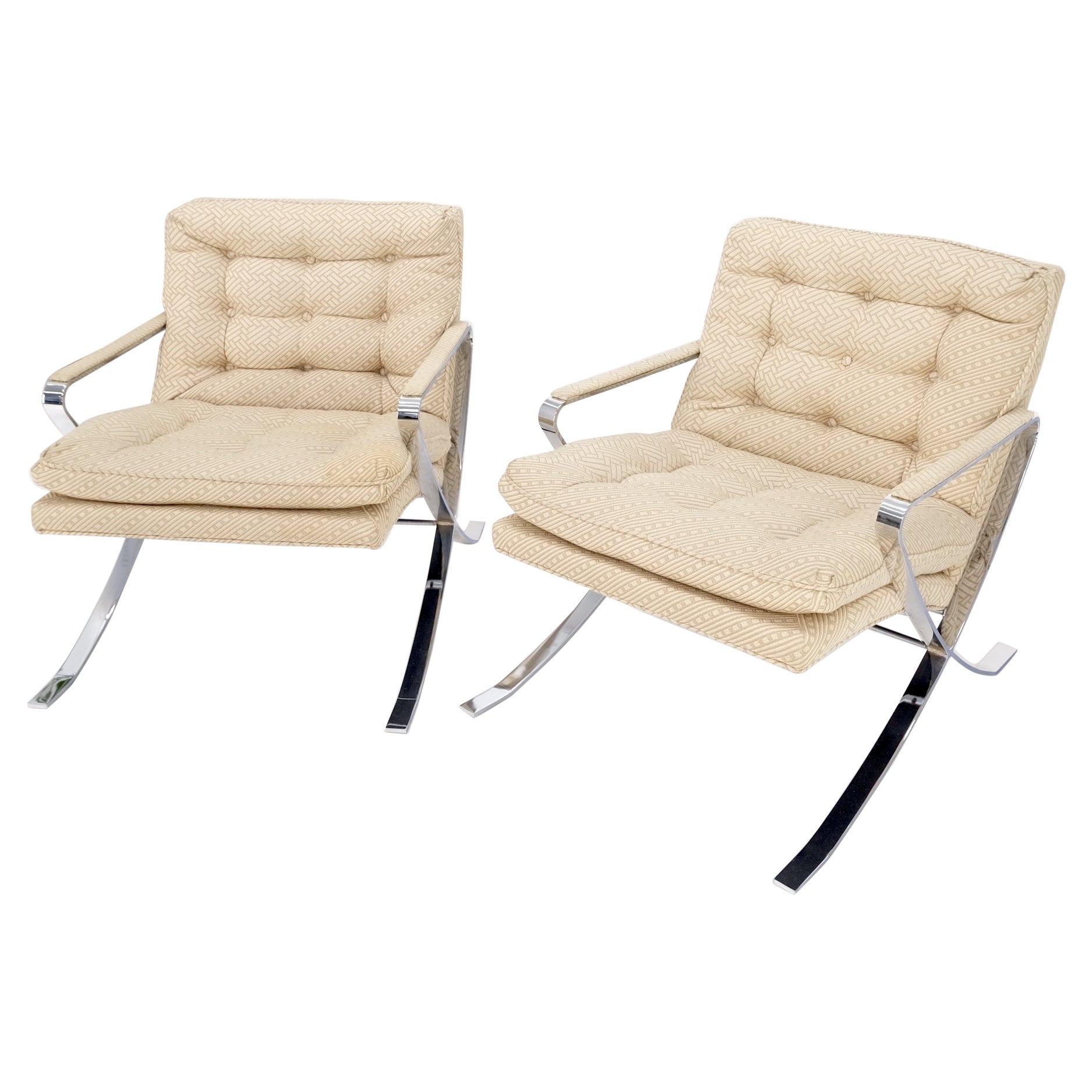 Pair of Mid-Century Modern Polished Stainless Steel Bauhaus Arm Lounge Chairs