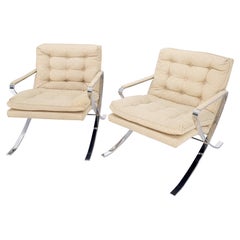 Vintage Pair of Mid-Century Modern Polished Stainless Steel Bauhaus Arm Lounge Chairs