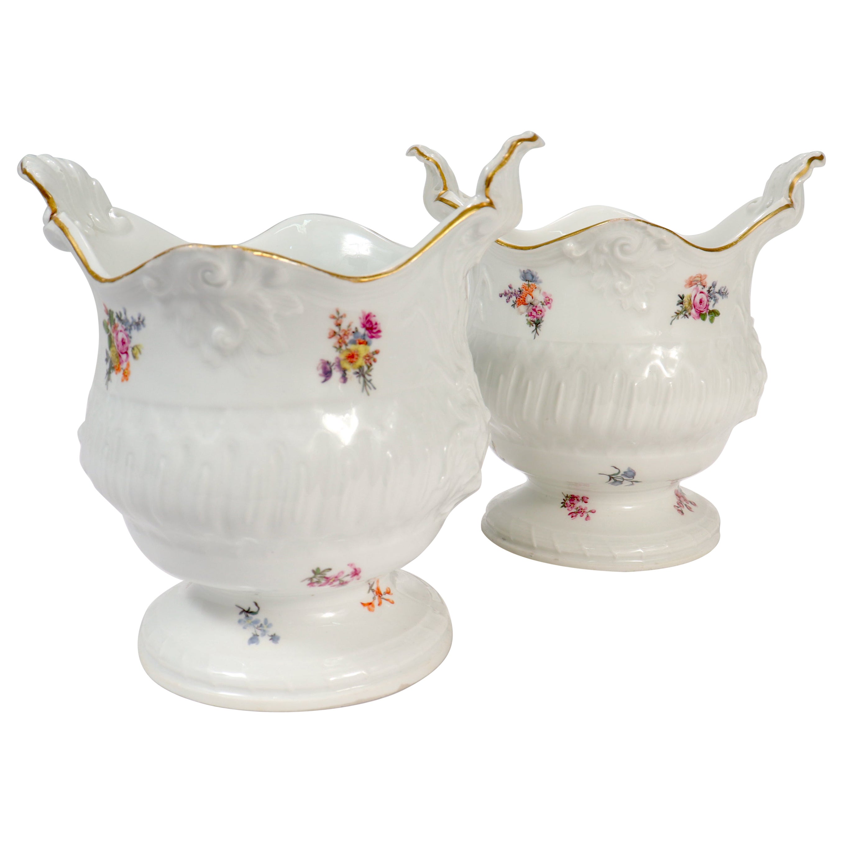 Pair of Antique 18th / 19th Century Meissen Porcelain Cachepots or Flower Pots For Sale