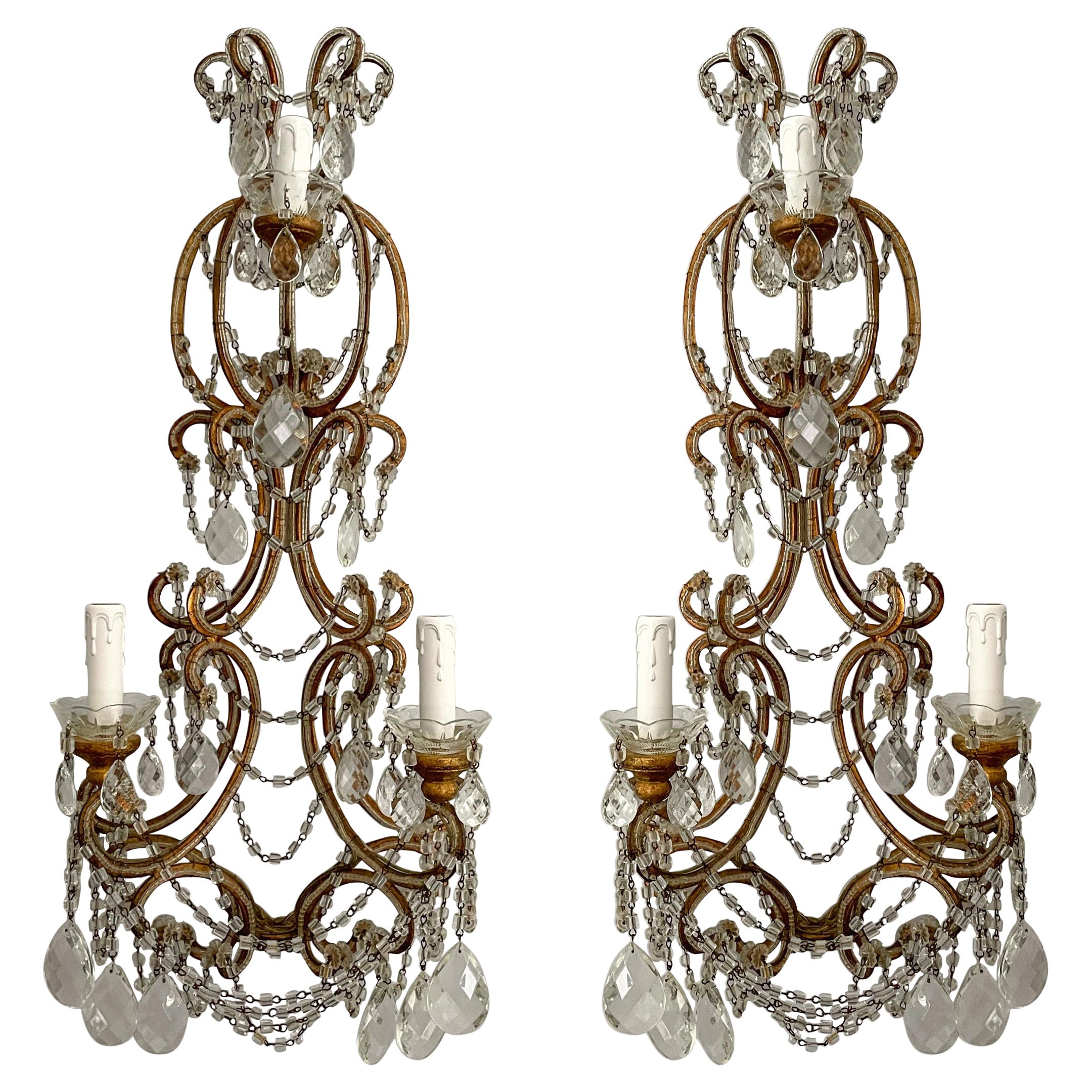 Pair Of Italian Crystal Beaded Sconces 