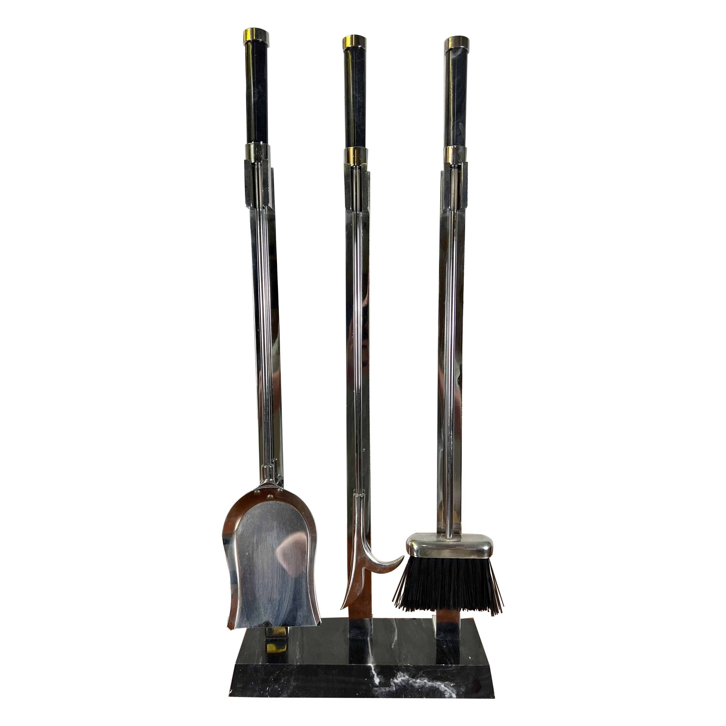 Modern Marble & Chrome Fireplace Tools For Sale