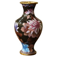  Vintage Chinese Cloisonne Enamel Vase with Floral and Leaf Motifs 