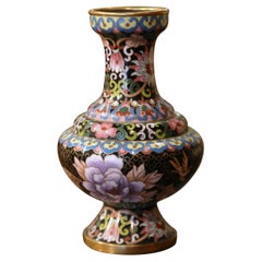 Vintage Chinese Cloisonne Champleve Enamel Vase with Floral and Scroll Motifs