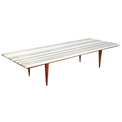 Coffee Cocktail Sofa Table Marble Wood Large Rectangular Midcentury Italy 1950s
