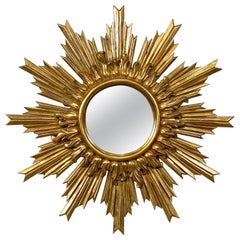 Antique Large French Gilt Starburst or Sunburst Mirror (Diameter 26 1/2)