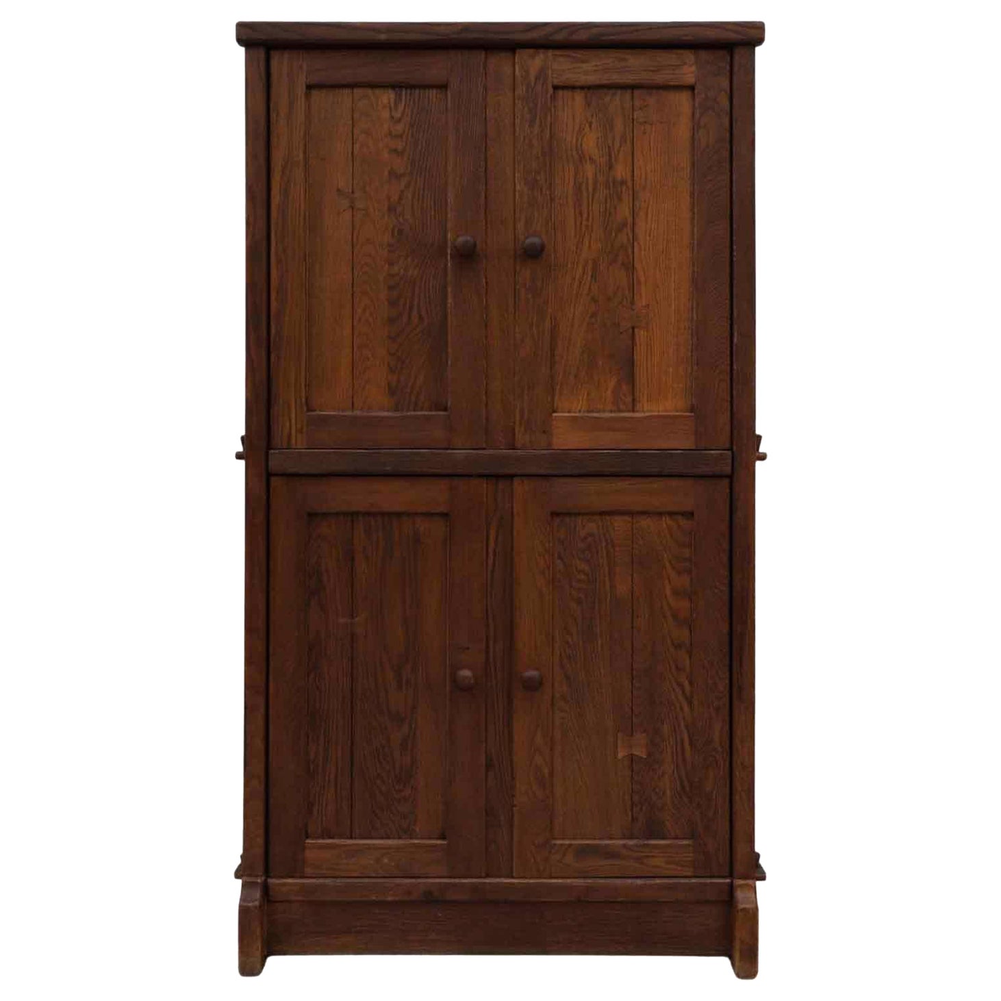 De Puydt: Brutalist Solid Oak Cabinet with Upper and Lower Double Doors