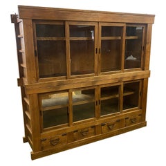 20th Century Century Japanese Sliding Glass Door Shop Cabinet