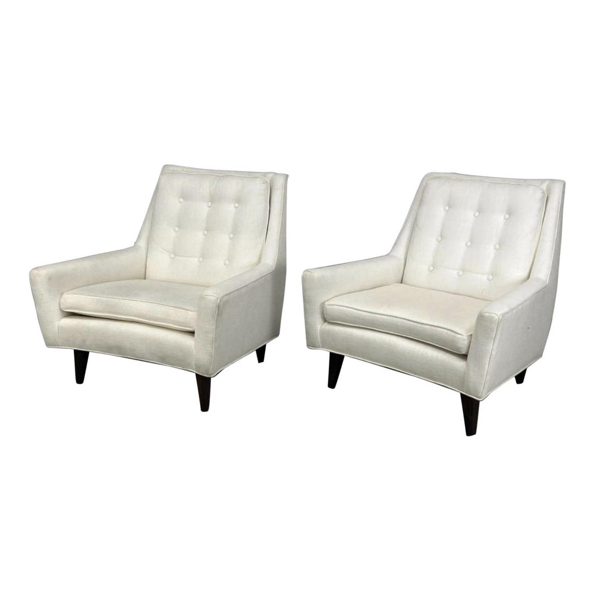 Edward Wormley Attributed White Upholstered Lounge Chairs - a Pair