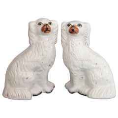Pair of 19th Century English Staffordshire Spaniel Dogs Figurines