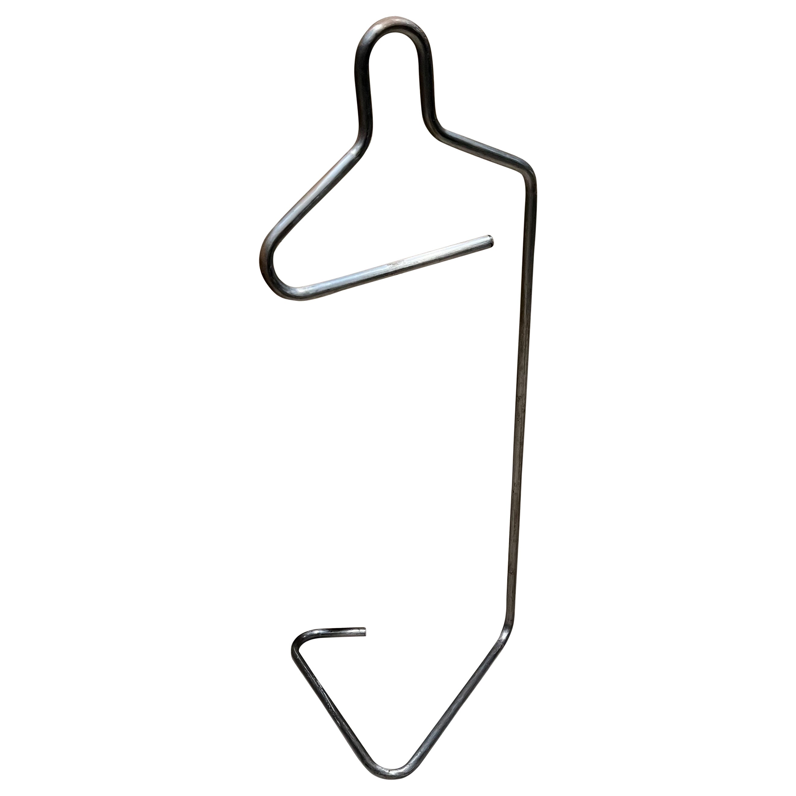 Postmodern Gentleman's Silver Valet Coat Hanger Stand Tubular Sculptural Metal For Sale