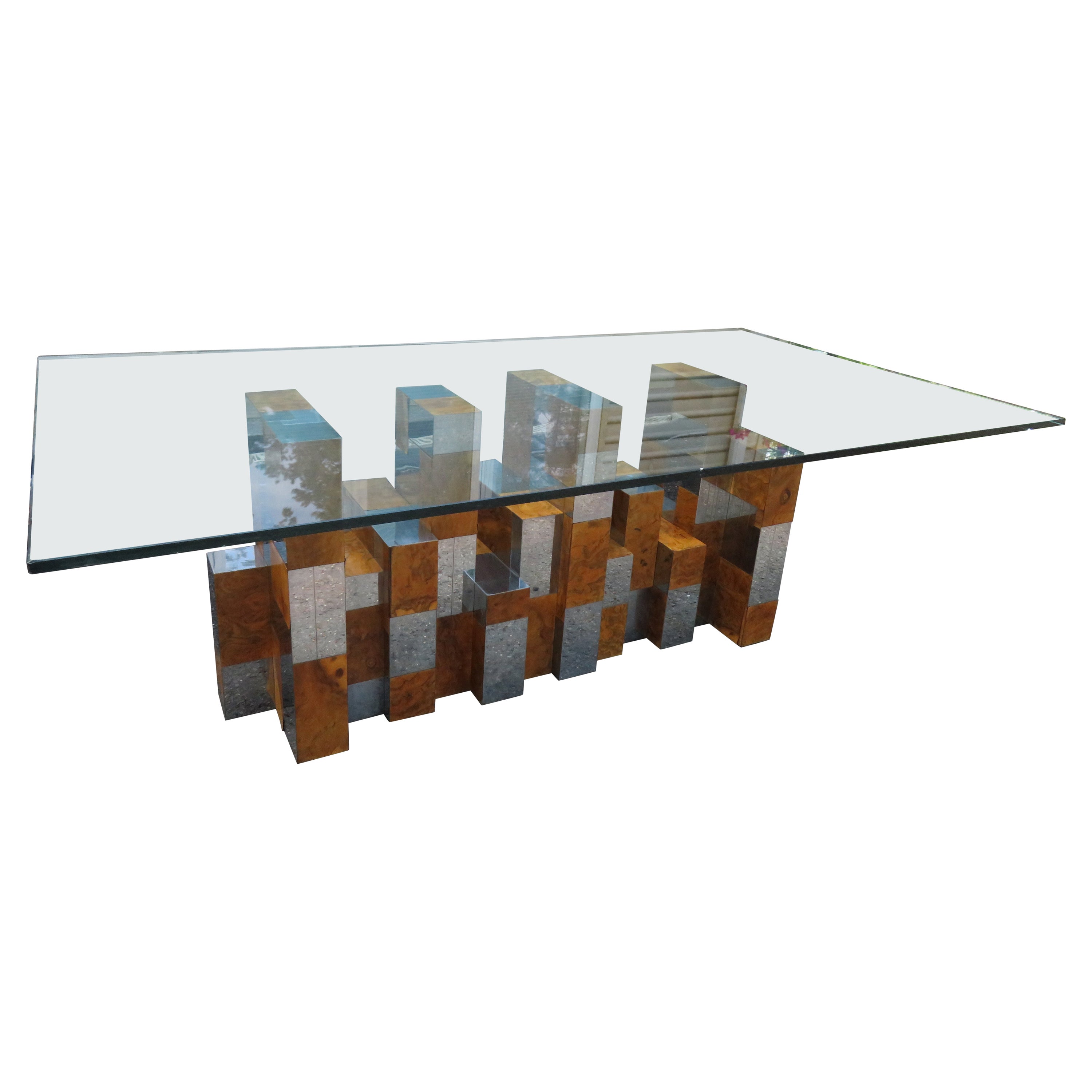 Magnificent Signed Paul Evans Burl Chrome Cityscape Dining Table Mid-Century For Sale