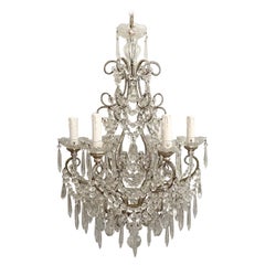 Vintage Italian Silver-Leafed Iron And Crystal Beaded Chandelier 