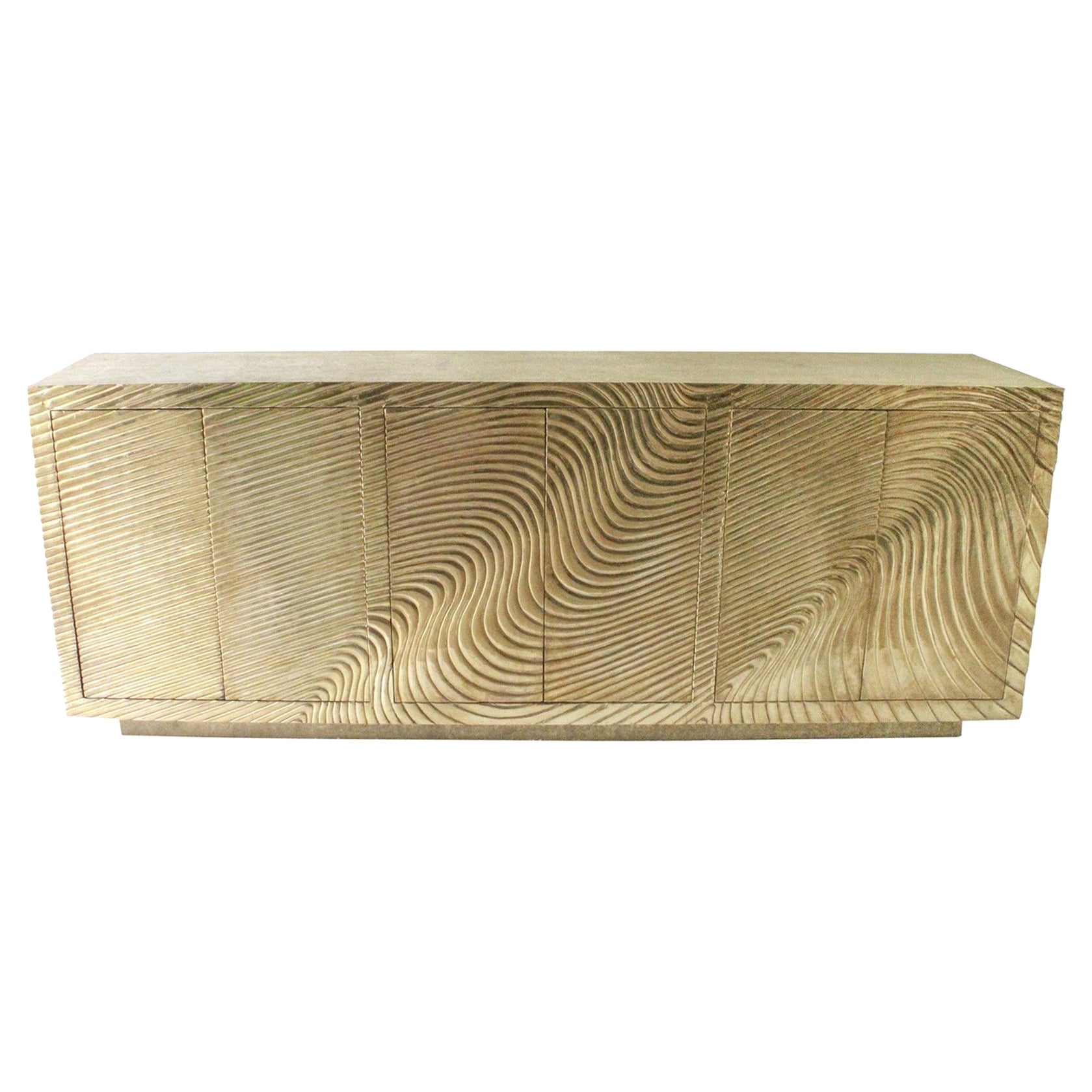 Wave Credenza in Brass Clad Over Teak Handcrafted in India by Stephanie Odegard