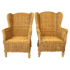 Pair Wingback Armchair, Bamboo