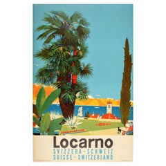 Original Vintage Travel Poster For Locarno Switzerland Summer Sailing Swiss Alps
