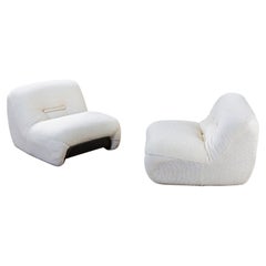 20e siècle Diego Mattu Paire de fauteuils Modèle Malù pour 1p en tissu blanc