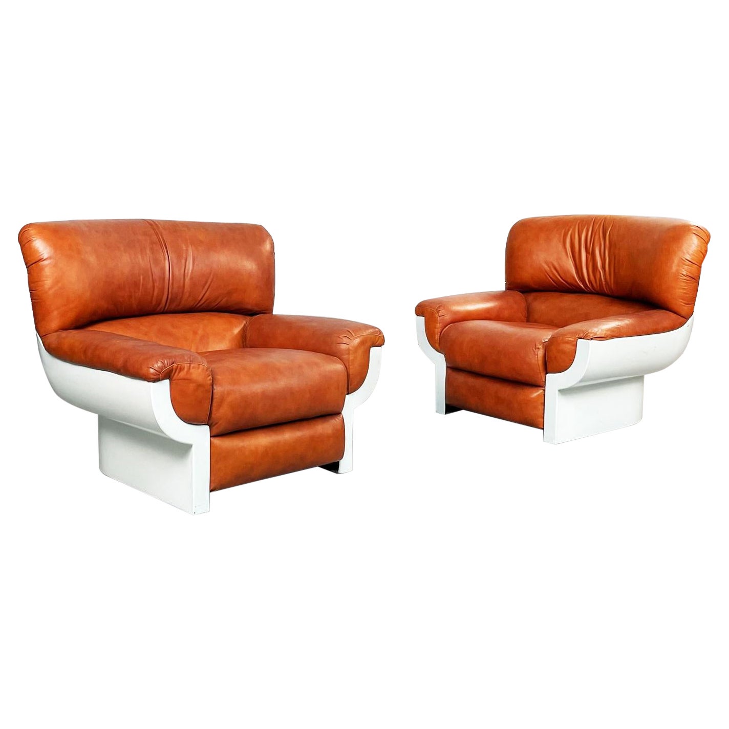 Italian Mid-Century Brown Leather Armchairs Flou by Betti Habitat Ids, 1970s For Sale
