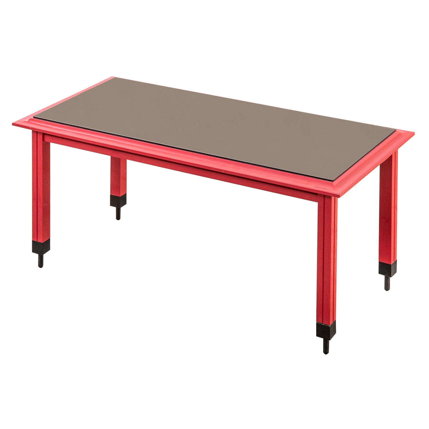 Mesa de centro Carlo De Carli del siglo XX en madera lacada roja y tapa de cristal'60s