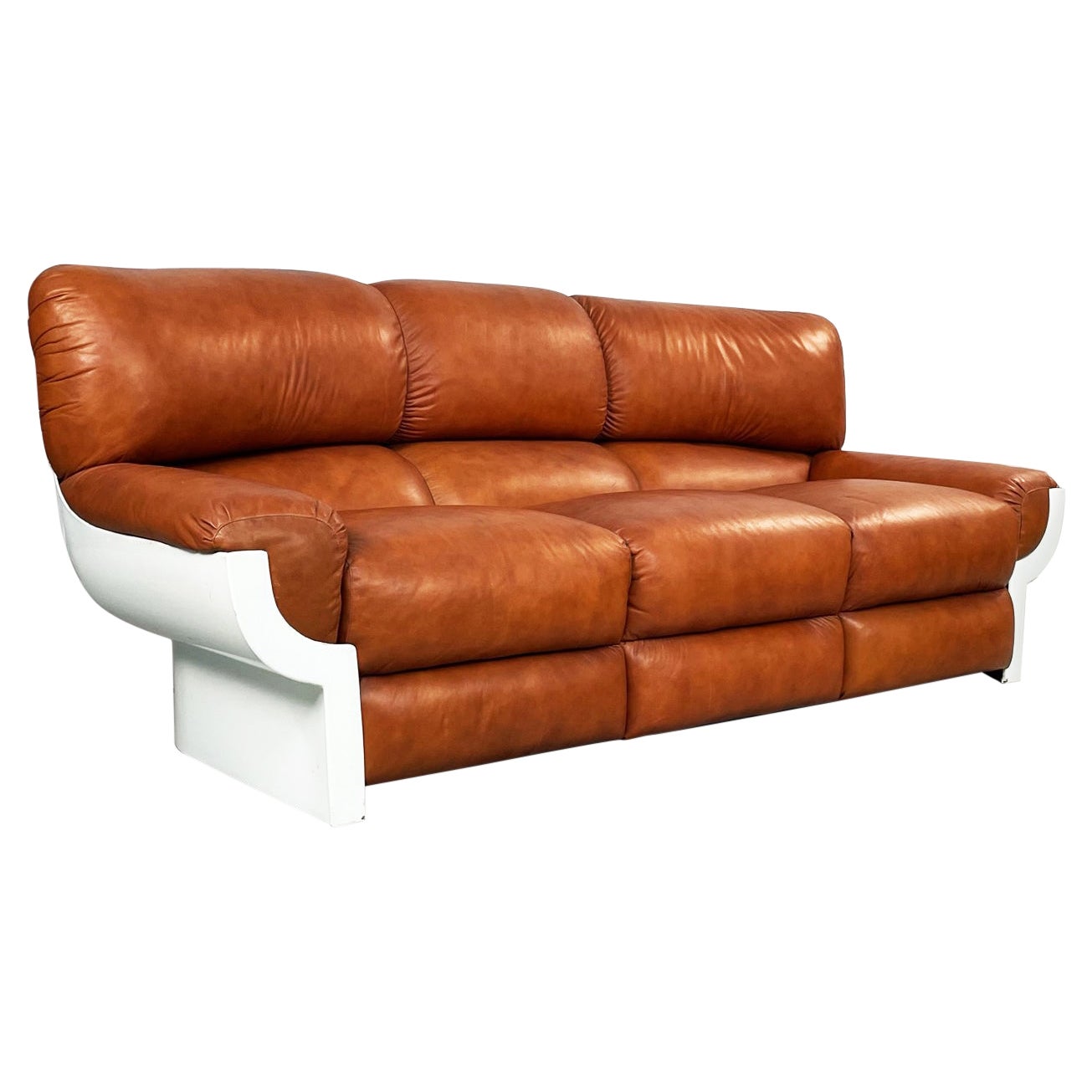 Italienisches Mid-Century Sofa aus braunem Leder und Kunststoff FLOU von Betti Habitat Ids, 1970er Jahre
