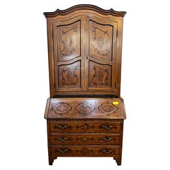 18th Century Italian Louis XIV Walnut Inlaid Credenzas Cabinet Secretaire 