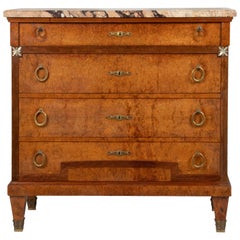 19th Century French Burl Walnut Chest of Drawers-Commode with Breccia Marble Top