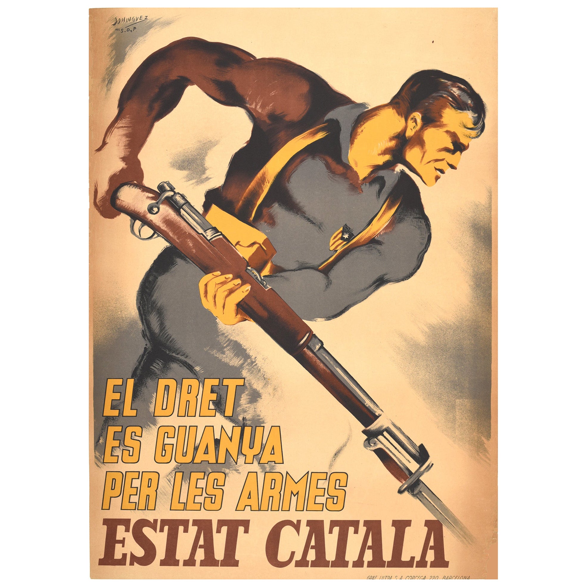 Affiche rétro originale, Arms Of The Catalan State, Espagne, Propagande pendant la guerre civile