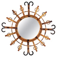 1950s French Riviera Rattan Sunburst Starburst Mirror 