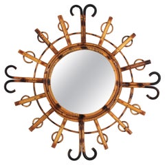 1950s French Riviera Rattan Sunburst Starburst Mirror