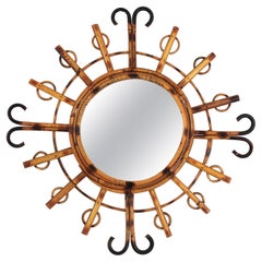 Vintage 1950s French Riviera Rattan Sunburst Starburst Mirror 