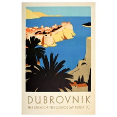 Affiche de voyage originale vintage Dubrovnik Jugoslavia Gem Of The Adriatic Coast (Gem de la côte Adriatique)