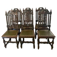 Set of 6 Antique Victorian Quality Carved Oak Chairs 