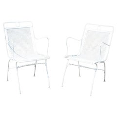 Vintage Russell Woodard Wrought Iron Outdoor Garden Patio Chairs, a Pair