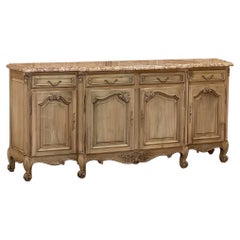 Antique French Walnut Step-Front Marble Top Buffet