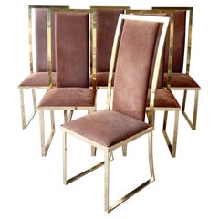 Italian Gold and Leather Dining Chairs by Italchrom, Set of 6