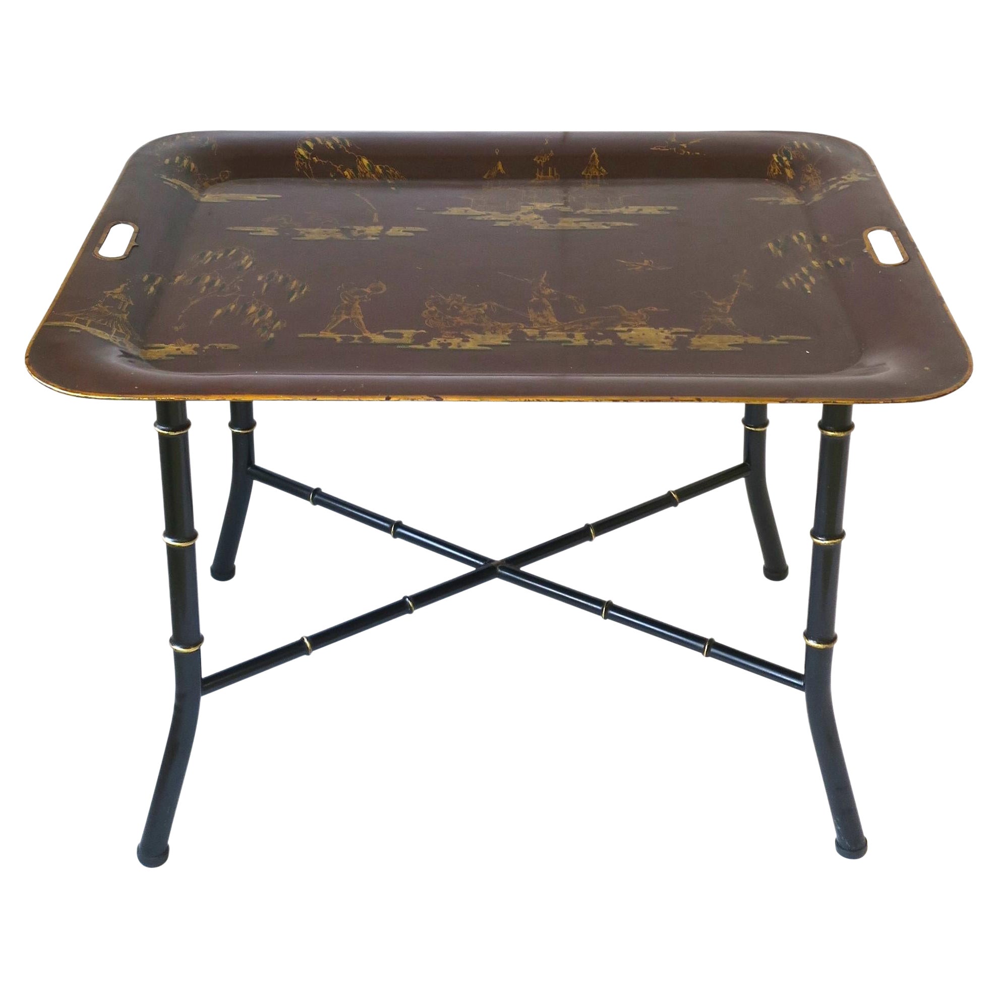 Italian Cocktail Tray Table with Chinoiserie Design 