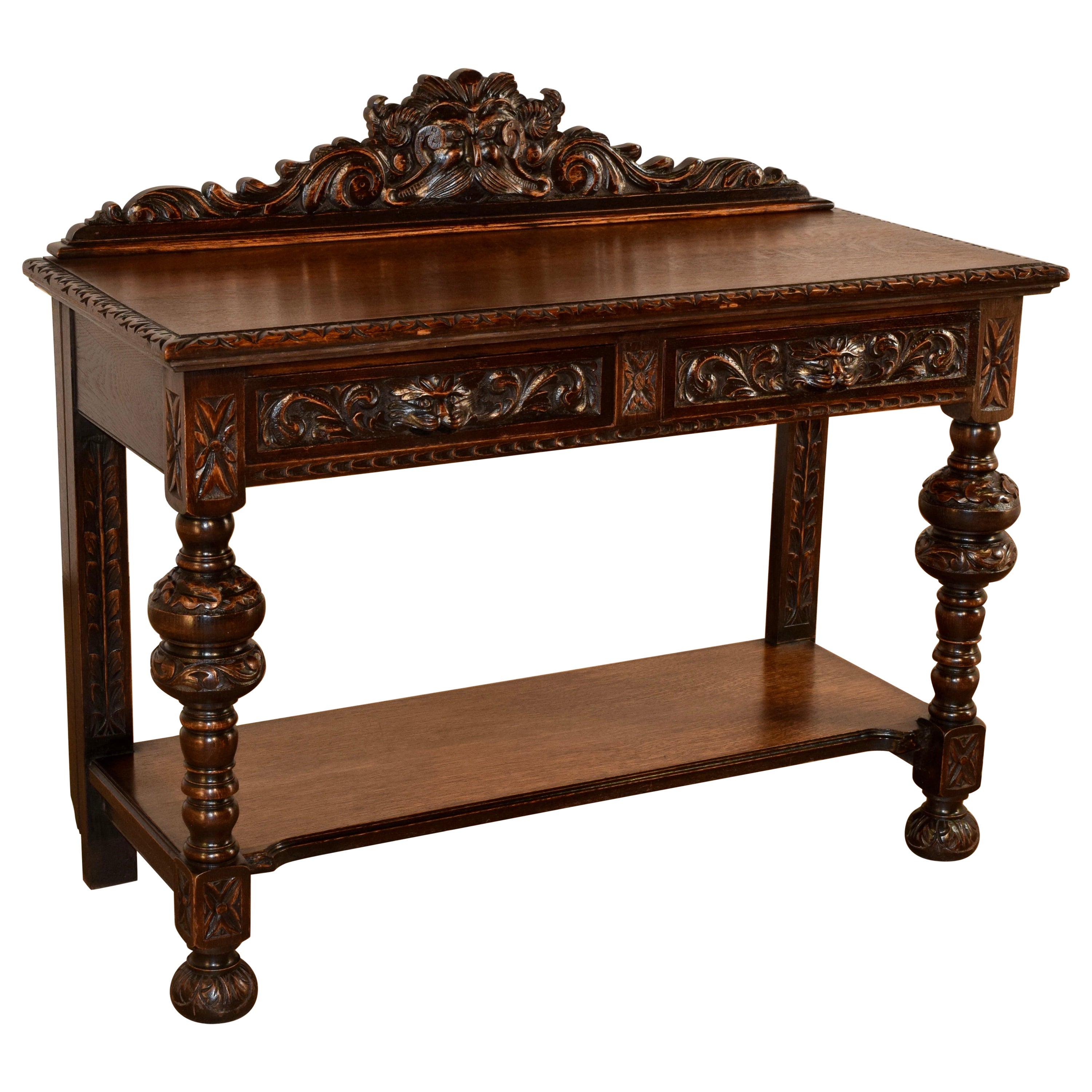 Table console en Oak sculpté du 19ème siècle en vente