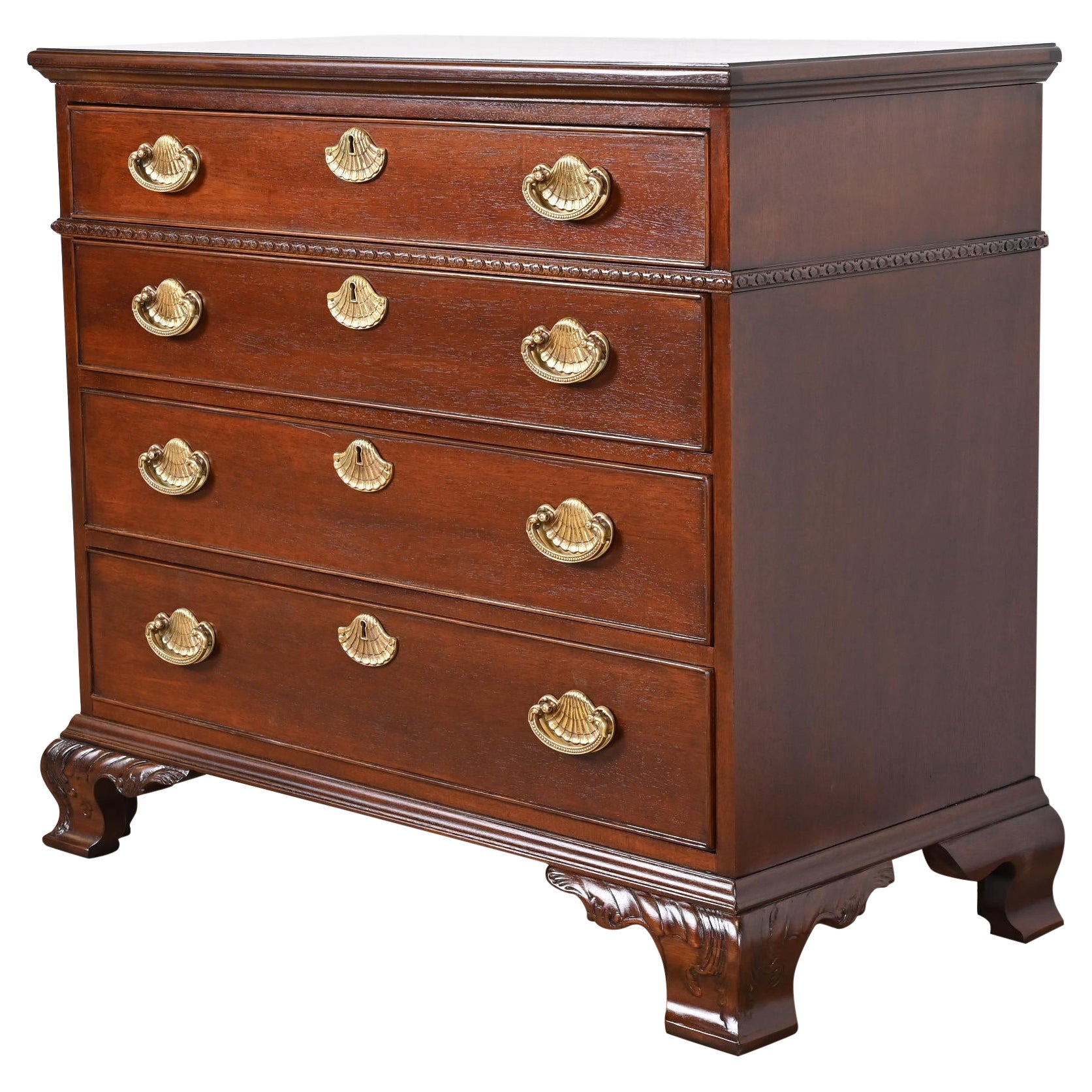 Henredon Georgian Carved Mahogany Chest of Drawers, Newly Refinished For Sale