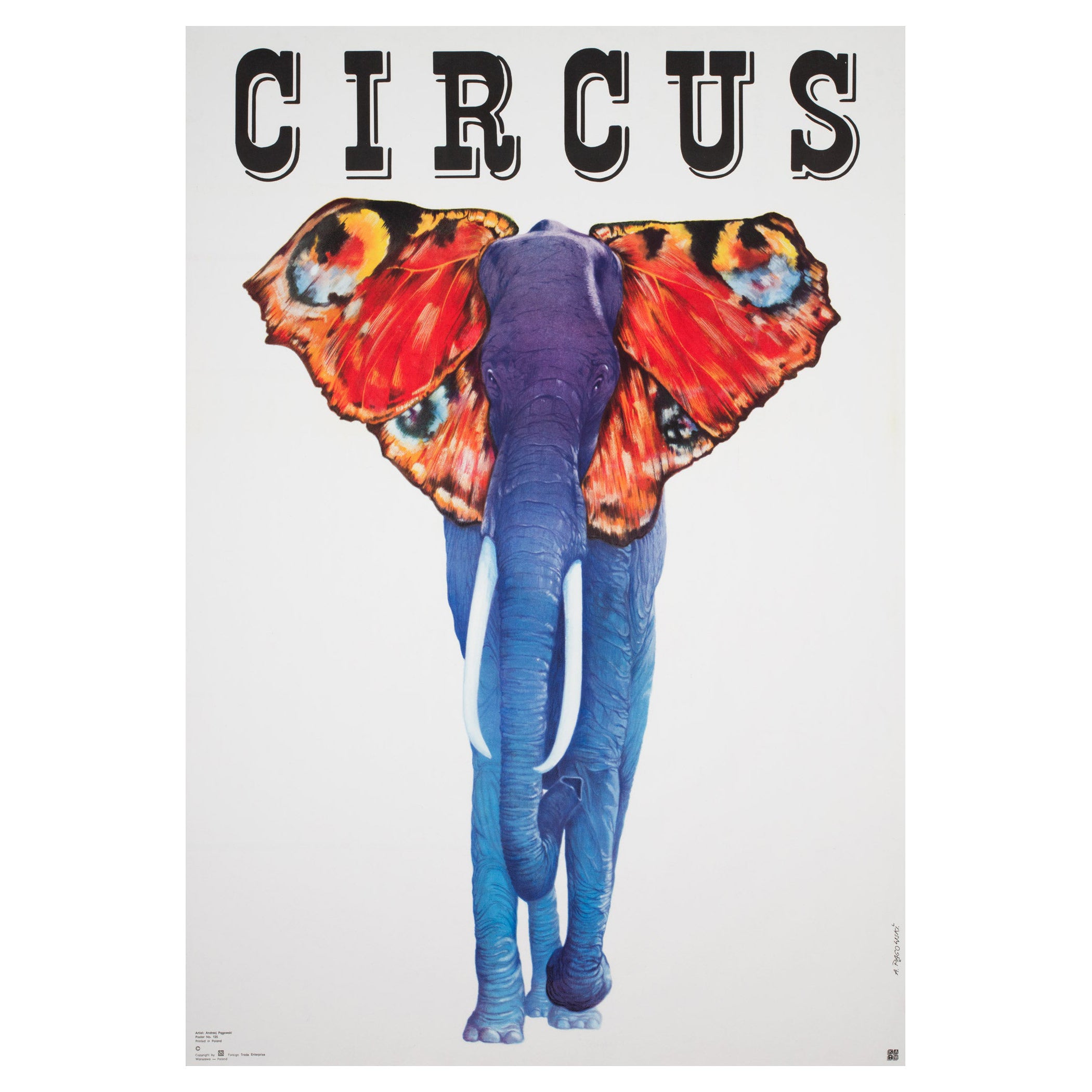 Cyrk Elephant Butterfly 1979 Polish Circus Poster, Pagowski