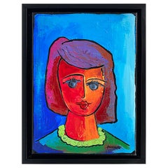 Cuban American Artist Juan Navarrete Abstract Painting Woman with Red Hair, 2022