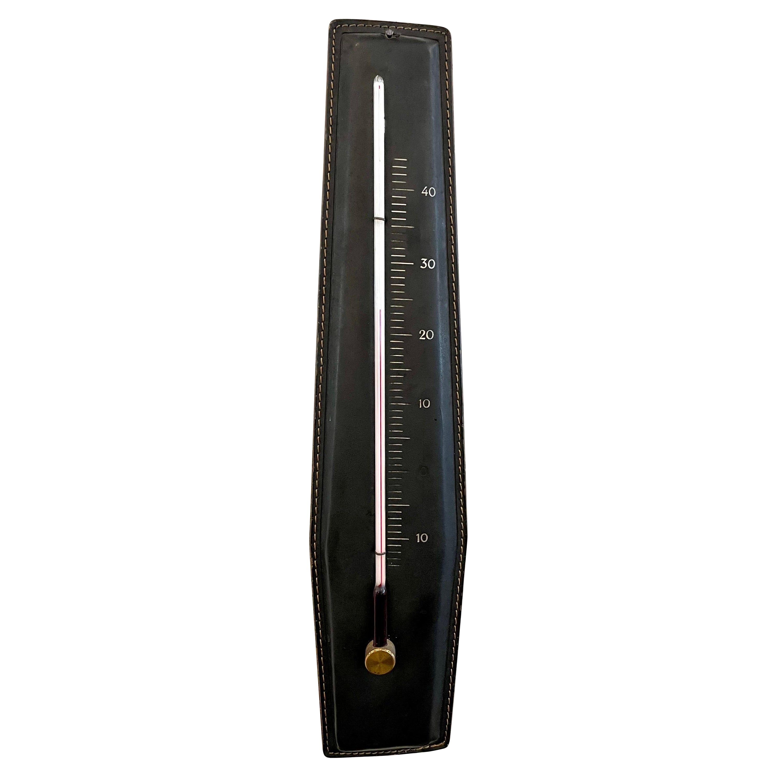 Jacques Adnet Vintage Stitched Leather Wall Thermometer