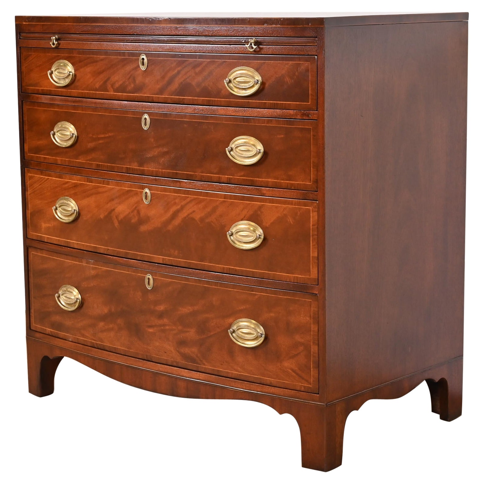 Baker Furniture Georgian Mahogany Bow Front Bachelor Chest, Newly Refinished