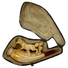 Antiker französischer geschnitzter Meerschaum „Fuchs“-Käuferhalter in Originalgehäuse, ca. 1890