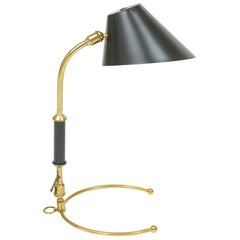 Chic Handsome Robert Mathieu Lunel Brass and Black Table Lamp, France, 1950's