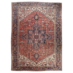 Vintage Persian Heriz Rug with Center Medallion, Earthy Moody Colors
