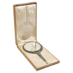 Antique 1912 René Lalique, Mirror Narcisse Clear Glass with Blue Green Patina + Box