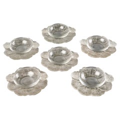 Retro Marc Lalique, Tableware Set Honfleur Clear and Frosted Crystal, 12 Pieces