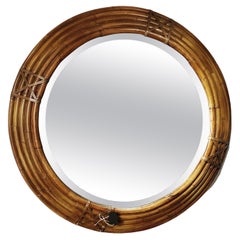 Retro Large Rattan Mirror with Leather Strapping by Milling Road
