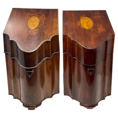 Pair Used English George III Mahogany Cutlery or Knife Boxes, Circa 1820-1830