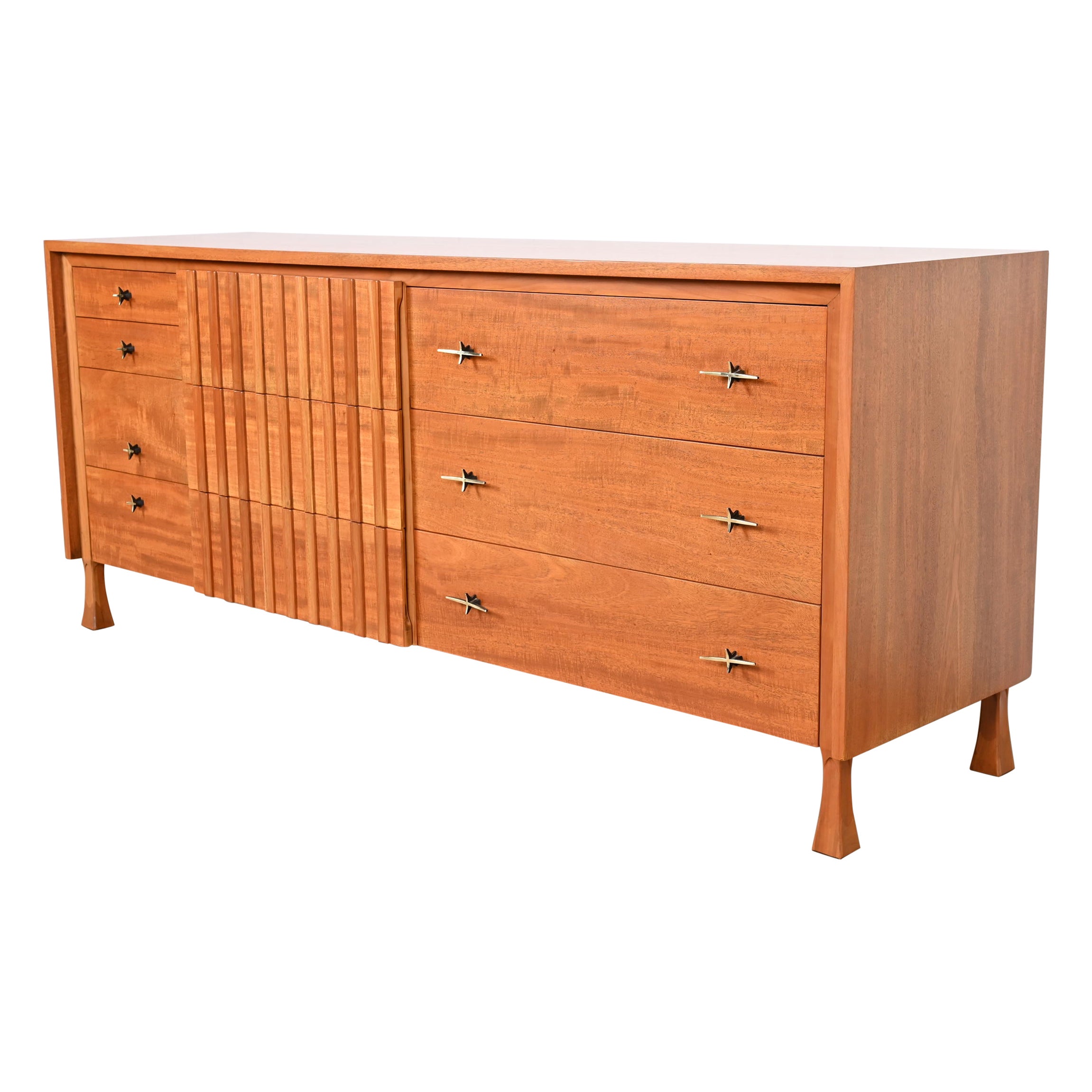 John Widdicomb Mid-Century Modern Mahogany Dresser or Credenza, Newly Refinished