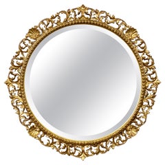 Large Italian Gilt Florentine Round Beveled Mirror (Diameter 27)